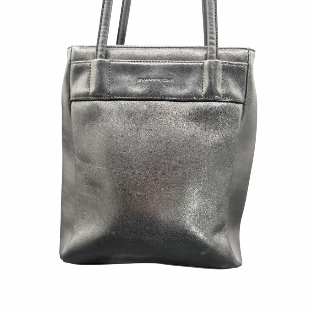 Vintage Evan Picone Black Leather Small Tote Bag Shoulder Mini Purse